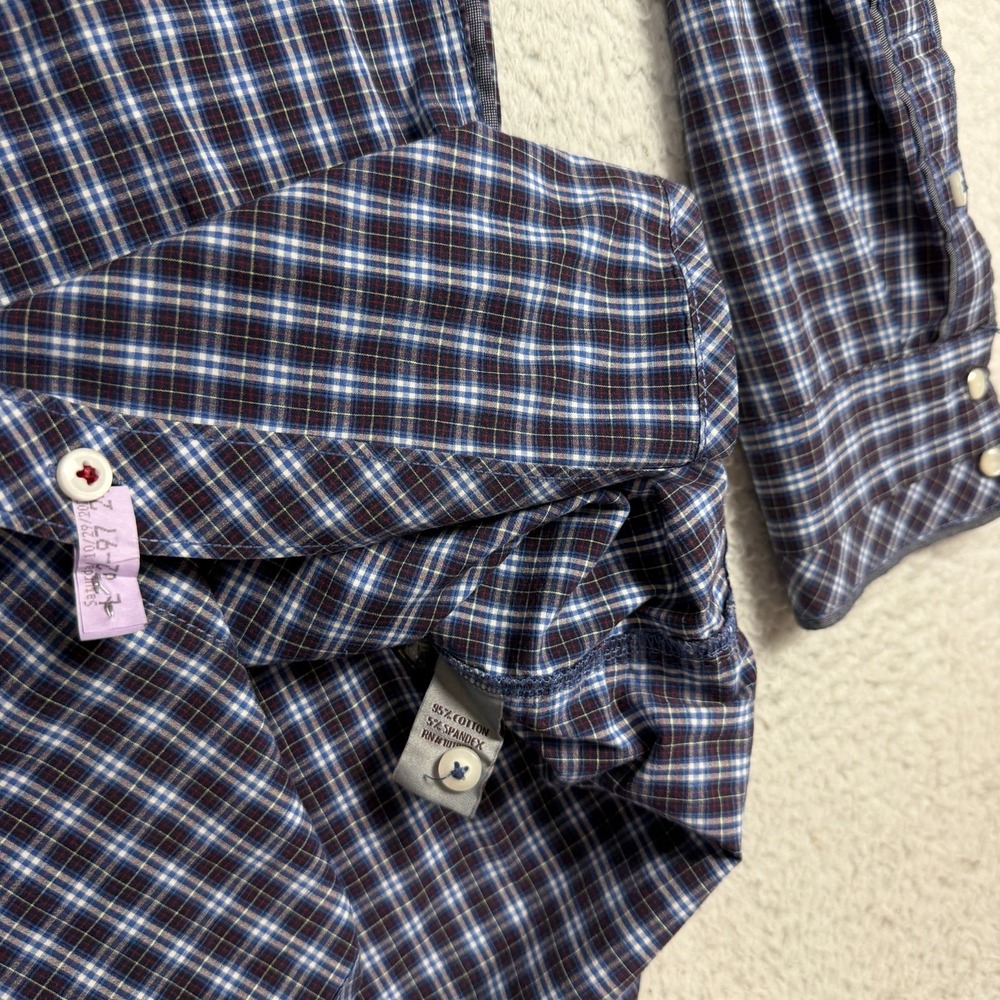 7 Diamonds Shirt Mens Large Plaid Long Sleeve Button Up Casual Pocket Blue 1472 - Picture 6 of 8